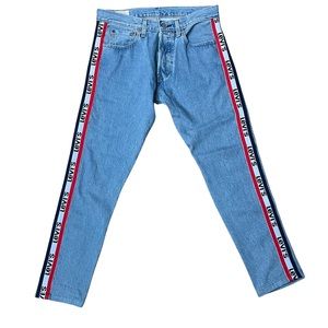 Rare LEVI'S 501 Slim Taper Side Taped Spell Out
